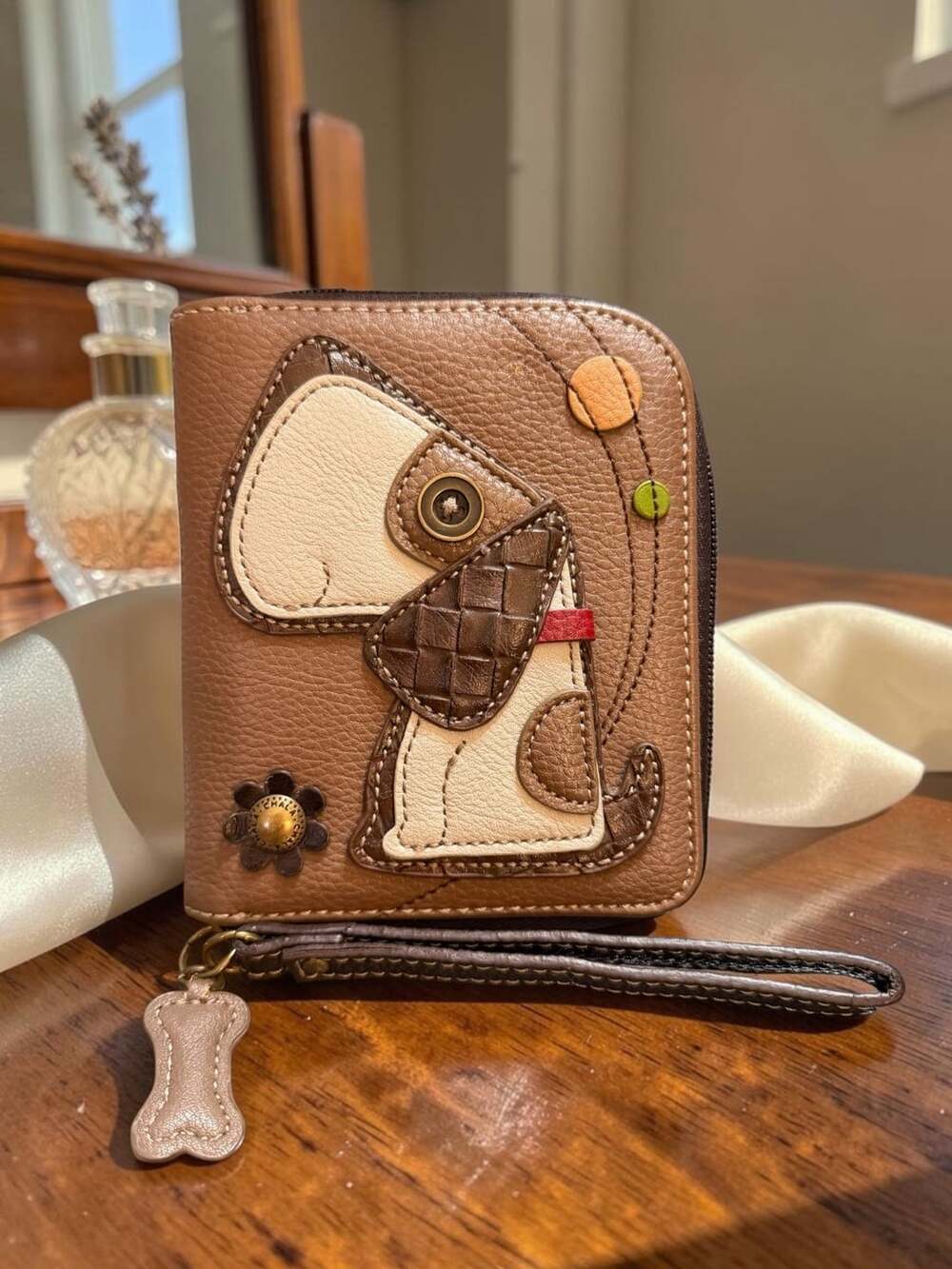 Chala Puppy Dog Zip Around Wallet Wristlet Brown